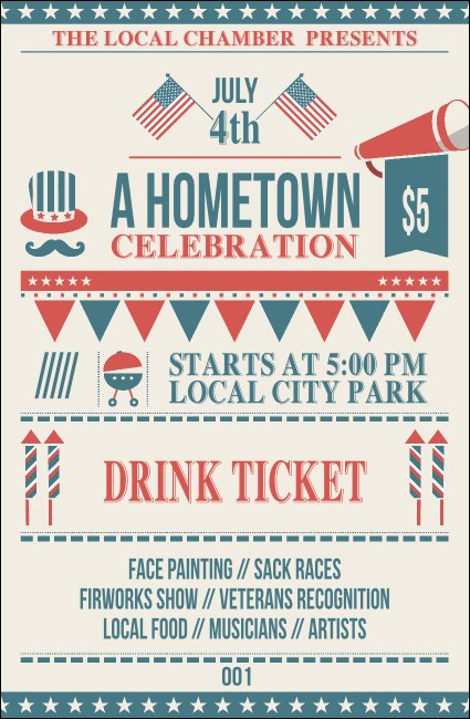Fourth of July Hometown Drink Ticket Product Front