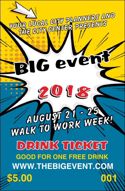 Retro Comic Book Drink Ticket Product Front