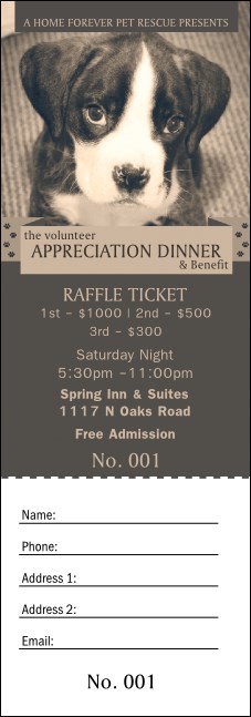 Humane Society Raffle Ticket Product Front