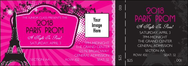Paris Pink and Black Reserved Event Ticket Product Front
