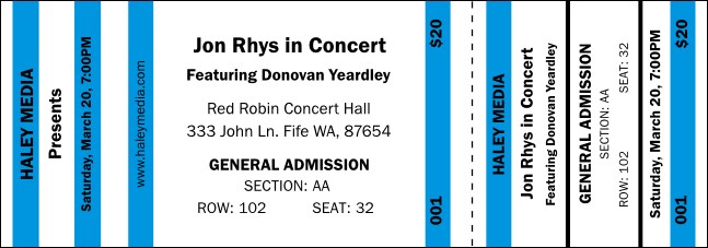 Blue and White Reserved Event Ticket Product Front