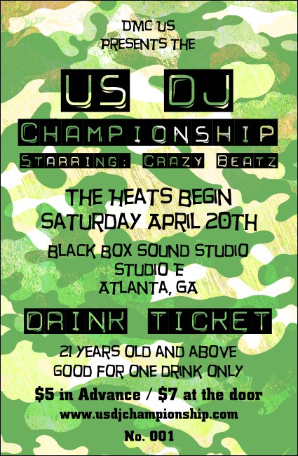 Camouflage Green White Yellow Drink Ticket Product Front