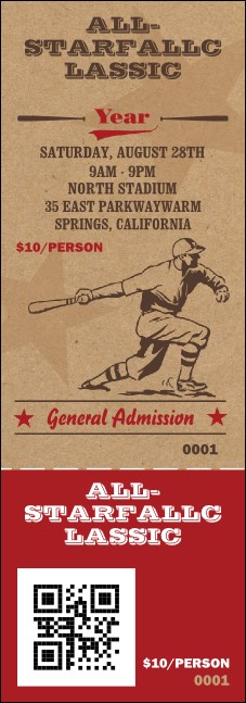 All Star Retro Baseball QR Event Ticke