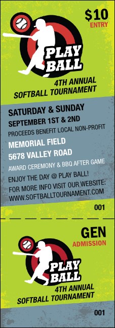 Softball Event Ticket Product Front