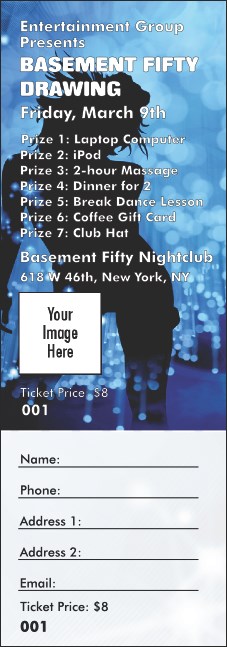 Nightclub Blue Raffle Ticket Product Front