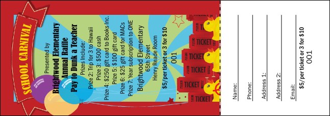 School Carnival Raffle Ticket Product Front