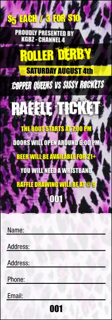 Roller Derby Pink Leopard Raffle Ticket Product Front
