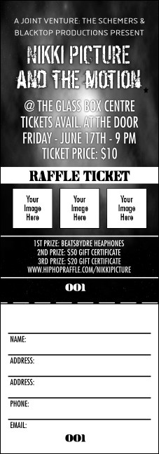 Galaxy Hip Hop Black and White Raffle Ticket Product Front