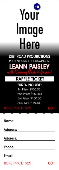 Your Photo Concert Black and Red Raffle Ticket Product Front