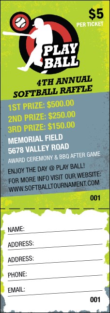 Softball Raffle Ticket Product Front