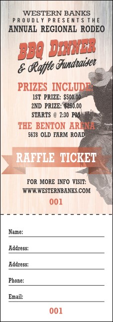 Bucking Bronco Rodeo Raffle Ticket Product Front
