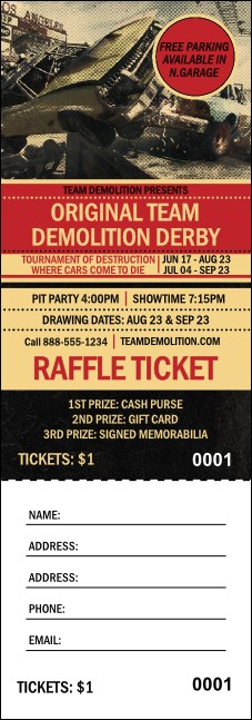 Demolition Derby Raffle Ticket Product Front