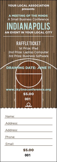 Indianapolis Basketball Raffle Ticket Product Front