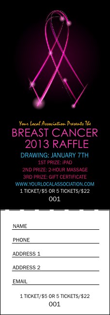 Breast Cancer Ribbon Sparkle Raffle Ticket Product Front