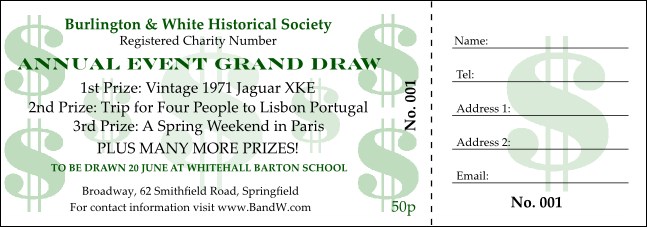Color Money Raffle Ticket 001 Product Front