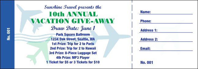 Fly Away Raffle Ticket Product Front