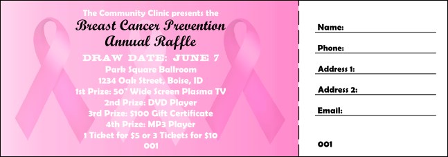 Pink Ribbon Raffle Ticket 001 Product Front