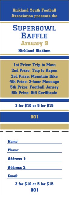 Sports Raffle Ticket 002 in Blue and Gold Product Front