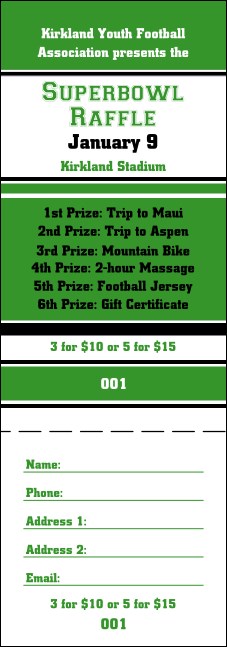 Sports Raffle Ticket 004 in Green and Black Product Front