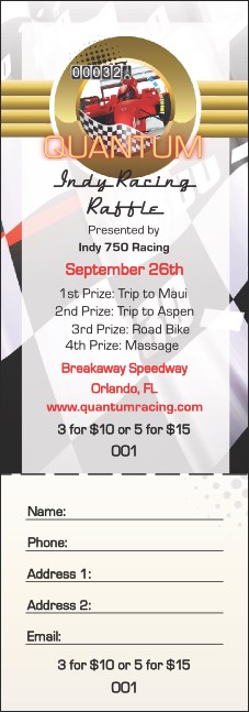 Indy Racing Raffle Ticket Product Front