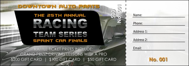 Auto Racing Raffle Ticket Product Front