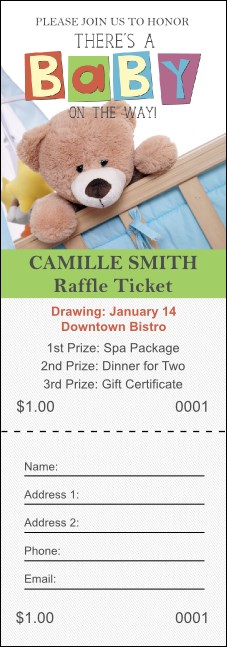 Baby Shower Teddy Raffle Ticket Product Front