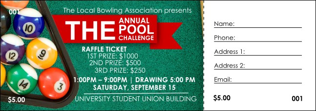 Pool Raffle Ticket Product Front