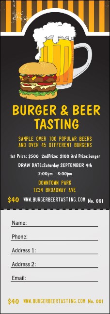 Burgers and Beer Raffle Ticket Product Front