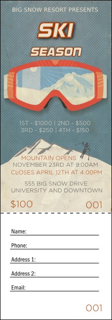 Ski Goggles Raffle Ticket Product Front