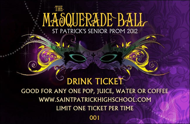 Masquerade Ball Drink Ticket Product Front