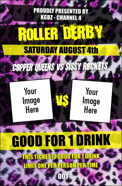 Roller Derby Pink Leopard Drink Ticket Product Front